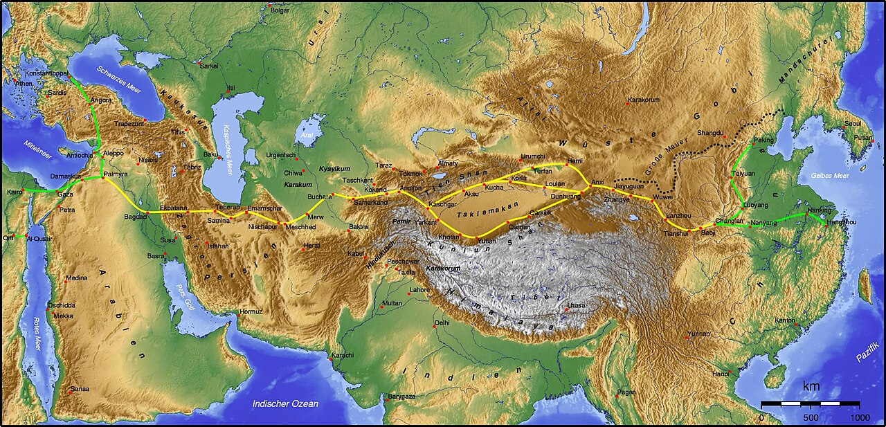 A historical map of overland trade routes